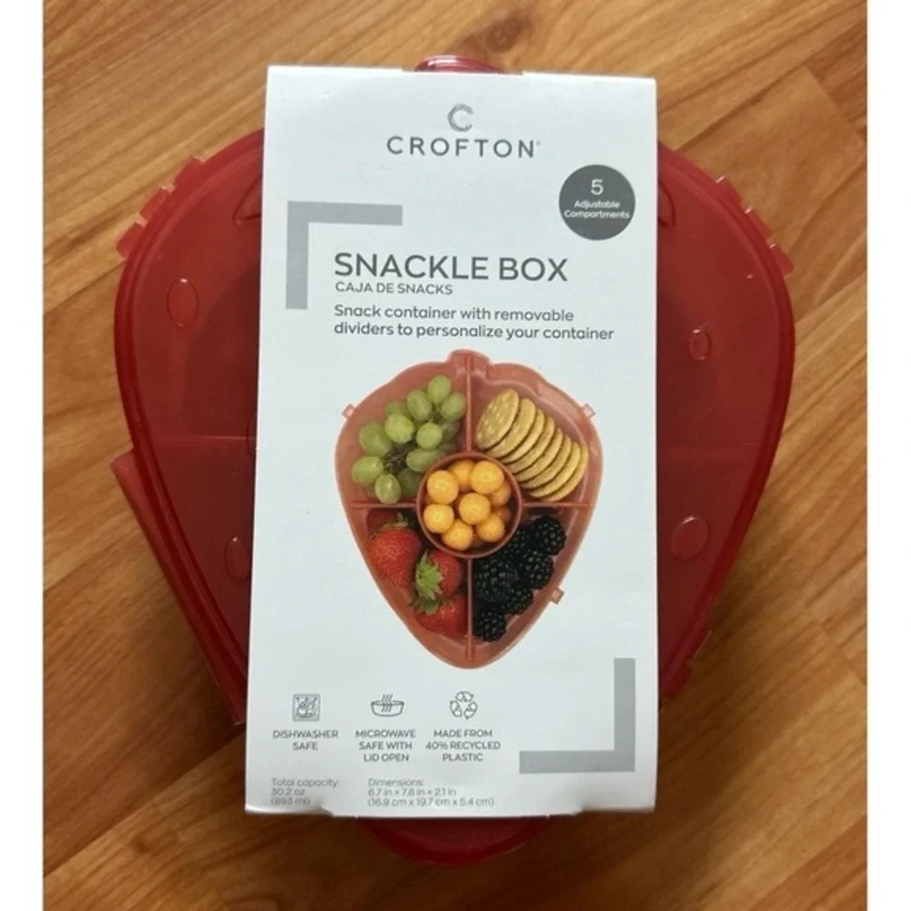Crofton Snackle Box strawberry-shaped container with  five adjustable compartmen
